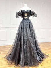 A-Line Black Organza Long Prom Dress