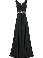 A-Line Chiffon V-neck Floor Length Bridesmaid Dress With Beading