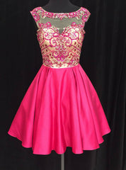 A-line Illusion Cap-sleeve Rhinestone Sweet Little Homecoming Dresses