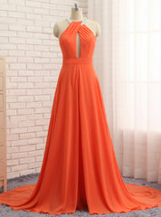 A-Line Orange Chiffon Halter Cut Out Backless Prom Dress