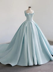 Ball Gown Blue Satin Formal Prom Dress