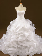 Ball Gown White Sweetheart Tulle Train Wedding Dress