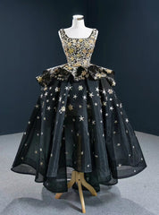 Be The Prom Queen Black Ball Gown Tulle  Square Star Sequins Prom Dress