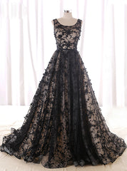 Black Lace Appliques Tulle Backless Wedding Dress