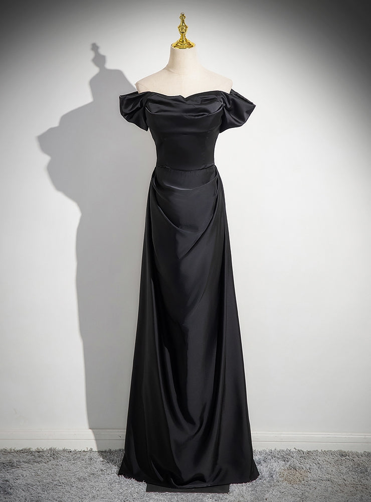 Black Satin Off the Shoulder Pleats Prom Dress