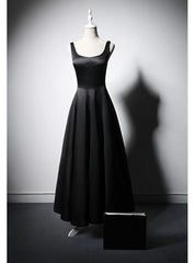 Black Satin Straps Black Short Prom Dress