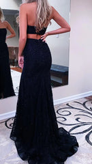 Black Sparkly Strapless Long Sheath Prom Dress with Slit