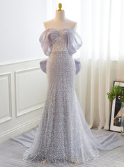 Blue Mermaid Sequins Off the Shoulder Prom Dress