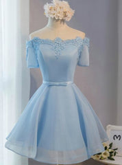 Blue Off The Shoulder Homecoming Dress