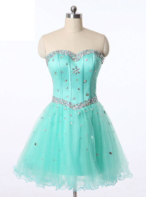 Blue Tulle Sweetheart Crystal Homecoming Dress