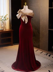 Burgundy Mermaid Sequins Off the Shoulder Prom Dress