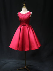 Burgundy Satin Lace Beading Homecoming Dress