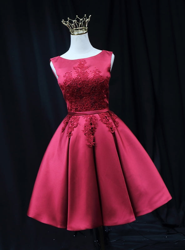 Burgundy Satin Lace Homecoming Dress