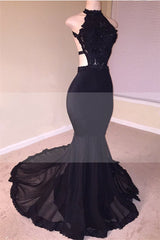 Chic Black Open Back Lace Prom Dresses Sleeveless See Through Tulle Evening Gown