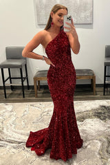 Coral Sequins Mermaid Long Prom Dress