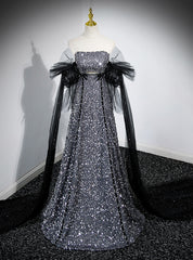 Dark Gray Sequins Strapless Prom Dress