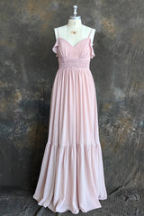 Dusty Rose A-Line Bow Ruffle Sleeveless Chiffon Bridesmaid Dress