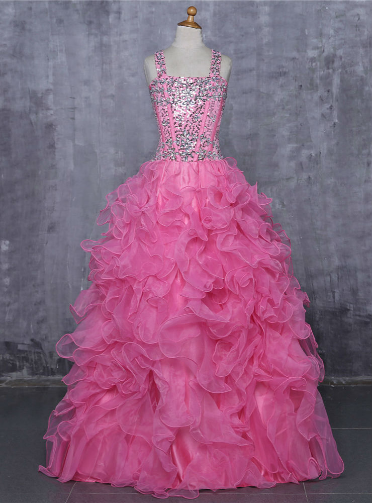 Girls Pageant Dresses For Weddings Ball Gown Tank Crystals Sequins