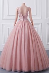 Girls Sequins V neck Dusty Rose Prom Dresses A-line Tulle Ball Gown Quinceanera Dress Sweet 16 Party Dresses