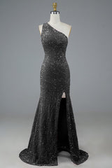 Glitter Black Sequins Long Prom Dress with Slit