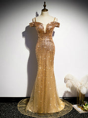 Gold Mermaid Sequins Spaghetti Straps Prom Dress