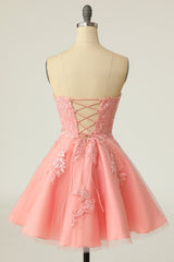 Gorgeous Pink A-Line Short Mini Tulle Homecoming Dress With Appliques