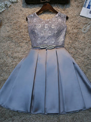 Gray Satin Lace Homecoming Dress