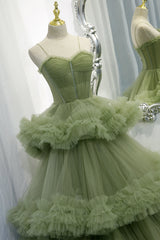 Green A-line Sweetheat Pleated Tulle Prom Dress