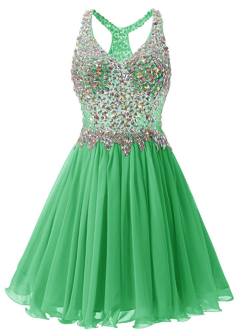 Green Chiffon V-neck Homecoming Dress