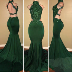 Green lace mermaid prom dress, green evening dress