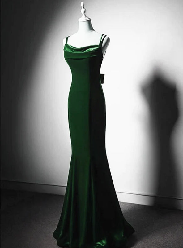 Green Mermaid Velvet Spaghetti Straps Prom Dress