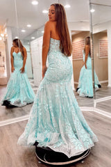 Green Strapless Mermaid Corset Prom Dress with Appliques