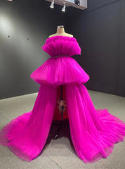 Hot Pink Strapless Pleats  Prom Dress