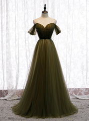 Hot Sale Dark Green Tulle V-neck Pleats Prom Dress