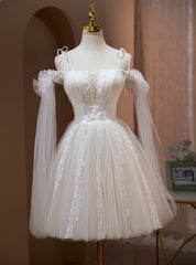 Ivory Tulle Appliques Homecoming Dress