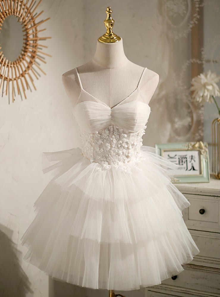 Ivory Tulle Spaghetti Straps Sequins Appliques Homecoming Dress