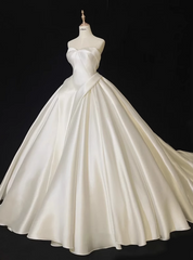 Ivory White Ball Gown Satin Strapless Wedding Dress