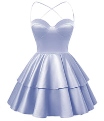 Lavender Satin Homecoming Dress Sweetheart Neck Tiered Short Graduation Dresses