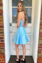 Light Blue A Line Simple Homecoming dress