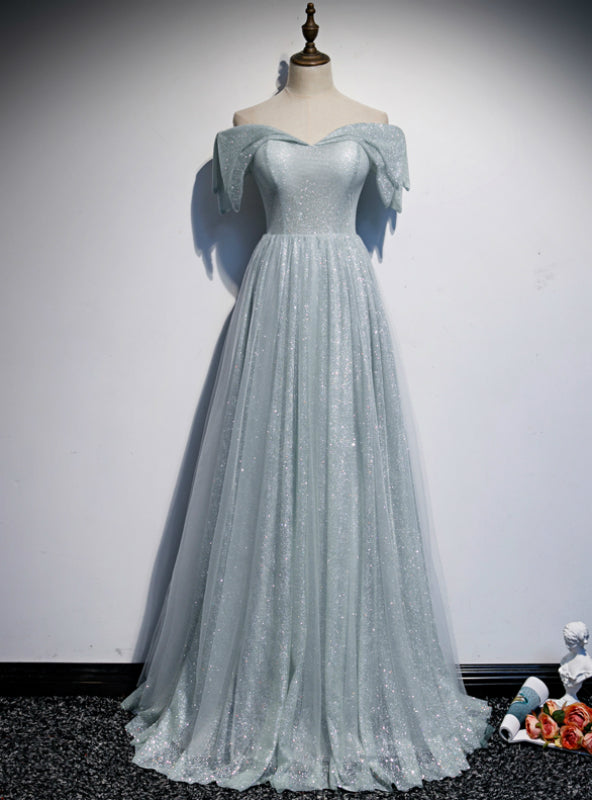 Light Blue Sequins Off the Shoulder Prom Dress