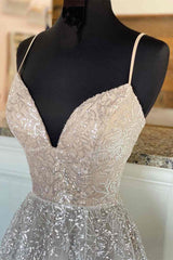 Light Champagne Sequin Lace A-Line Prom Dress