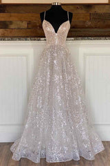 Light Champagne Sequin Lace A-Line Prom Dress