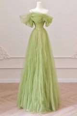 Light Green Prom Dress A Line Off the Shoulder Long Party Evening Dress