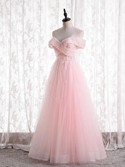 Light Pink Tulle Off the Shoulder Beading Prom Dress