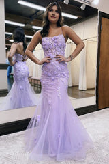 Lilac Mermaid Scoop Neck Prom Dress with Appliques