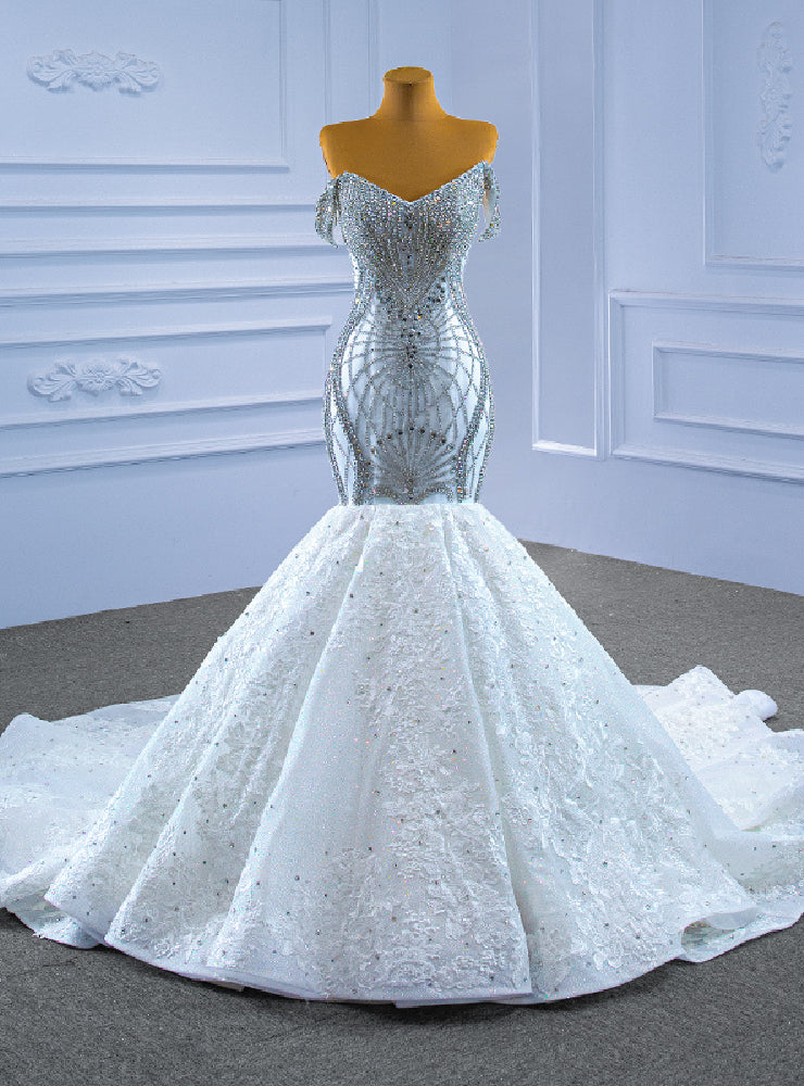 Luxury Hand Work Beading Crystal Appliques Wedding Dress