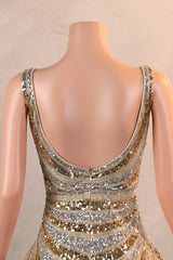 Mermaid Deep V Neck Golden Long Prom Dress with Silt