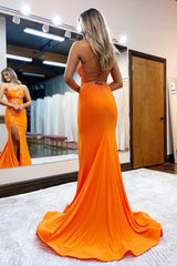 Mermaid One Shoulder Orange Long Prom Dress with Star Appliques