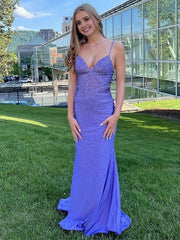 Mermaid Purple V-Neck Long Prom Dress