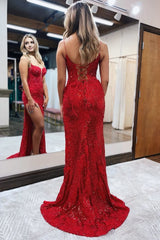 Mermaid Spaghetti Straps Appliques Prom Dress with Slit